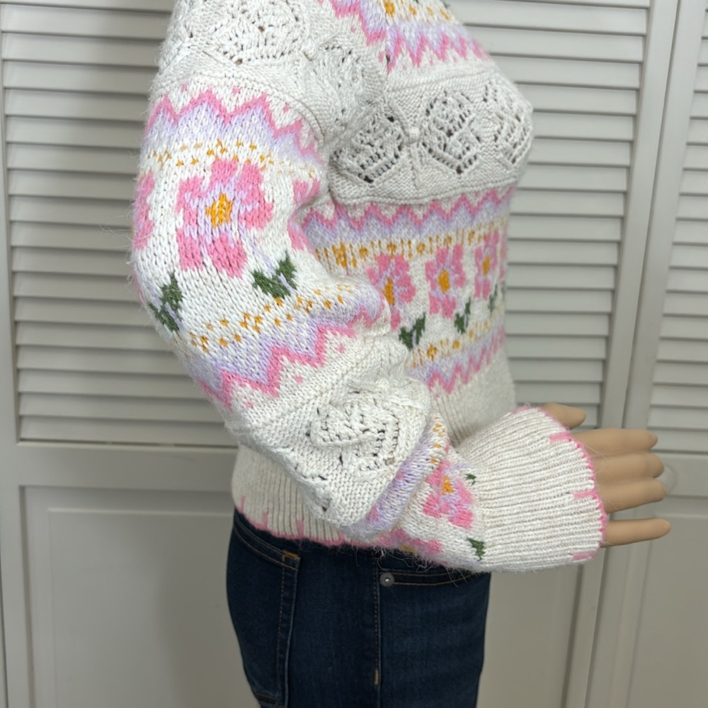 Zara Blogger Fave Floral Jacquard Knit Cropped Cardigan Small - Picture 11 of 14